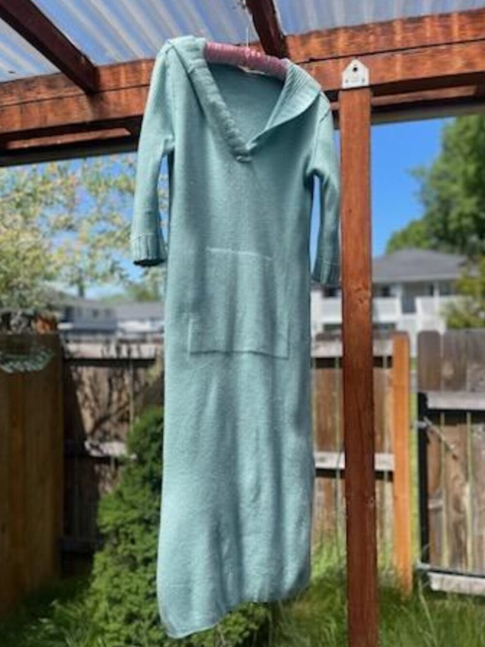 Neiman Marcus  Baby Blue 100% Cashmere Hooded Kaftan Sweater Dress-Size S